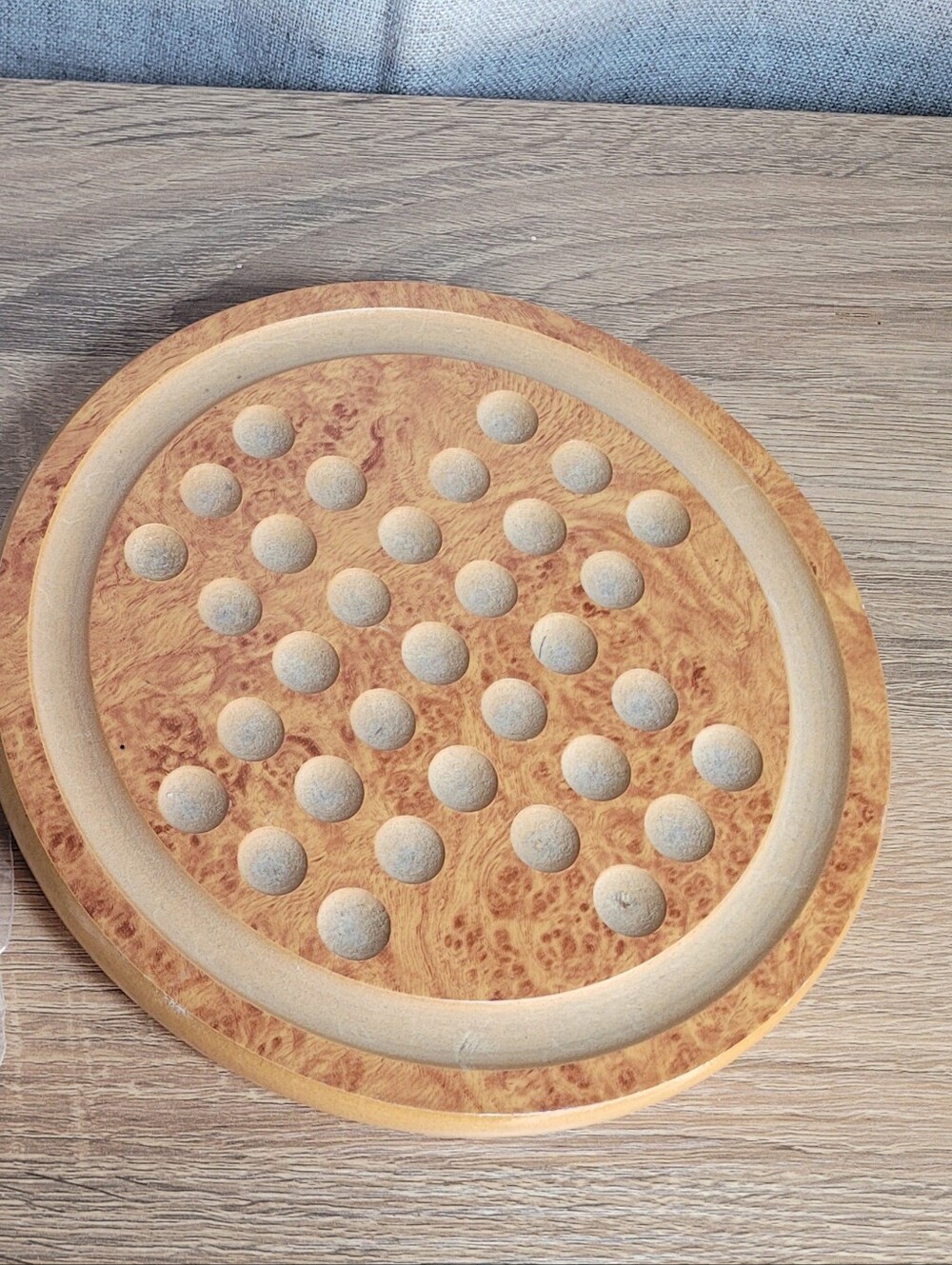 Wooden Solitaire Marble Board - Natural Brown
